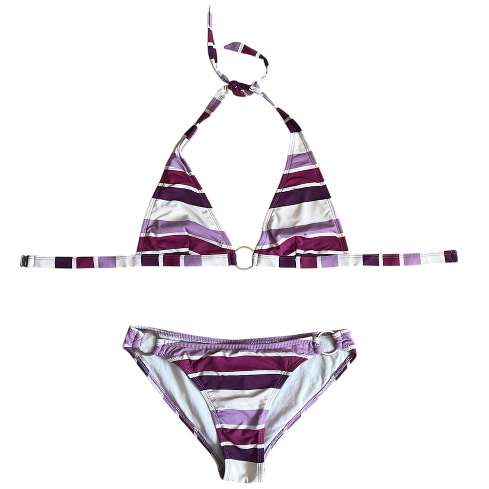 Women’s Purple & Pink & White & Silver Triangle Top Bikini Set